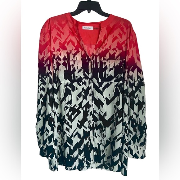 Calvin Klein Blouse Top Sz 2X Lightweight Shimmer Fabric Pop Of Color Career - Picture 1 of 6